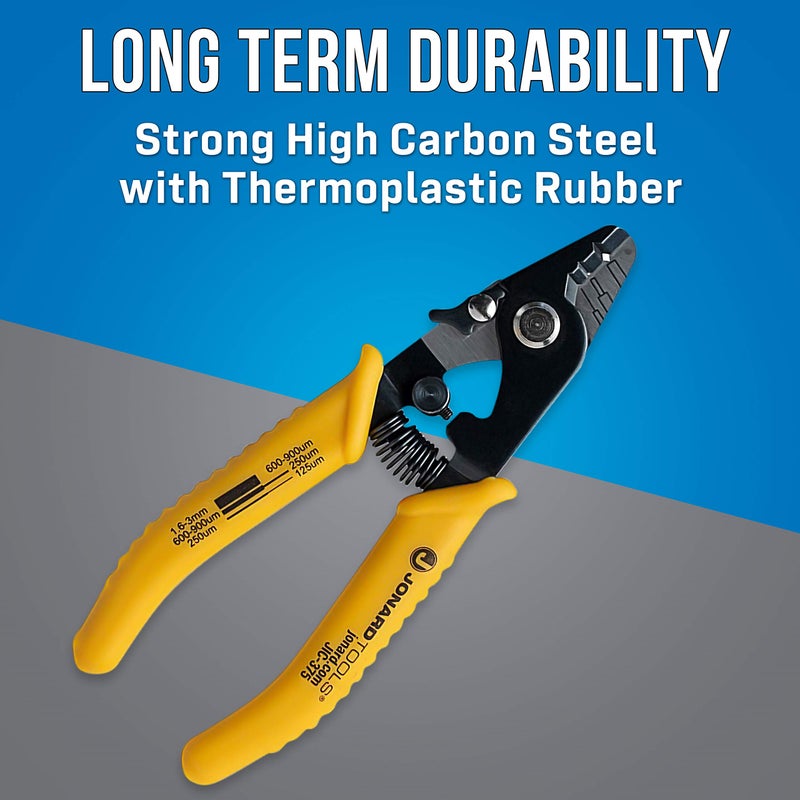 Jonard Tools JIC-375 Three Hole Fiber Optic Stripper â€“ Strips 1.6-3.0mm Jacket, 600-900Î¼m Buffer, 250Î¼m Coating, Precision Tool with Angled Jaw and Safety Lock - Image 2